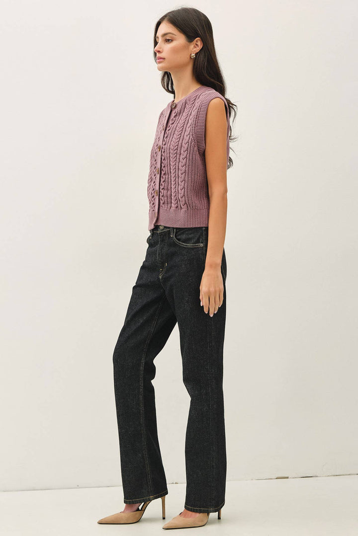 Classic Cable Knit Button Up Sweater Vest