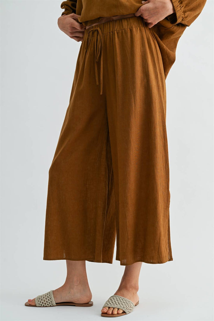 SIDE SLIT LINEN PANTS