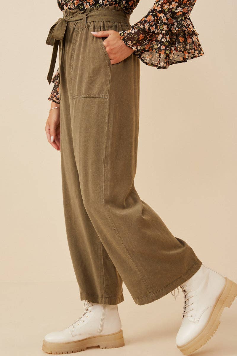 Womens Garment Dyed Tencel Wide Leg Pant