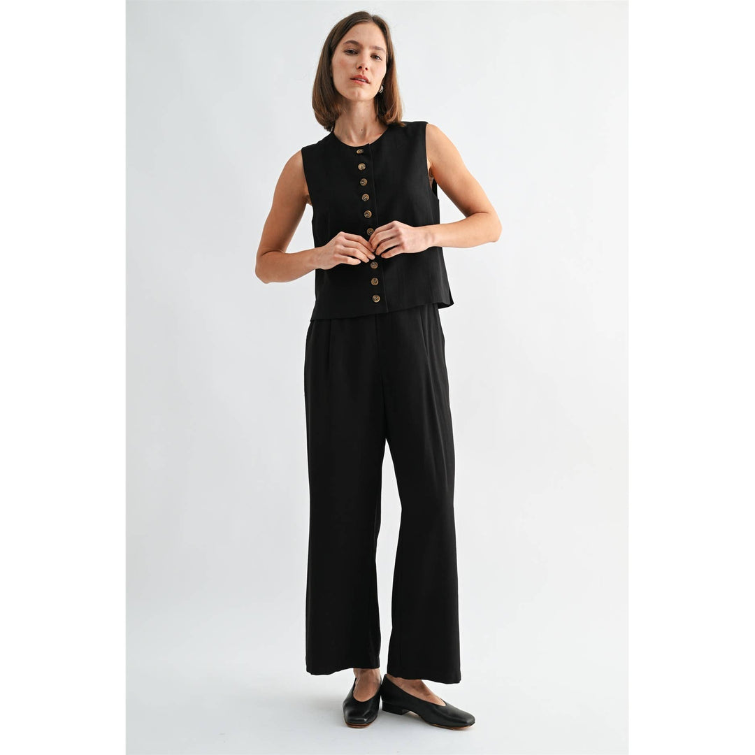 Crew Neck Crop Vest in Black