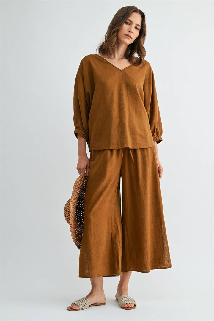 SIDE SLIT LINEN PANTS