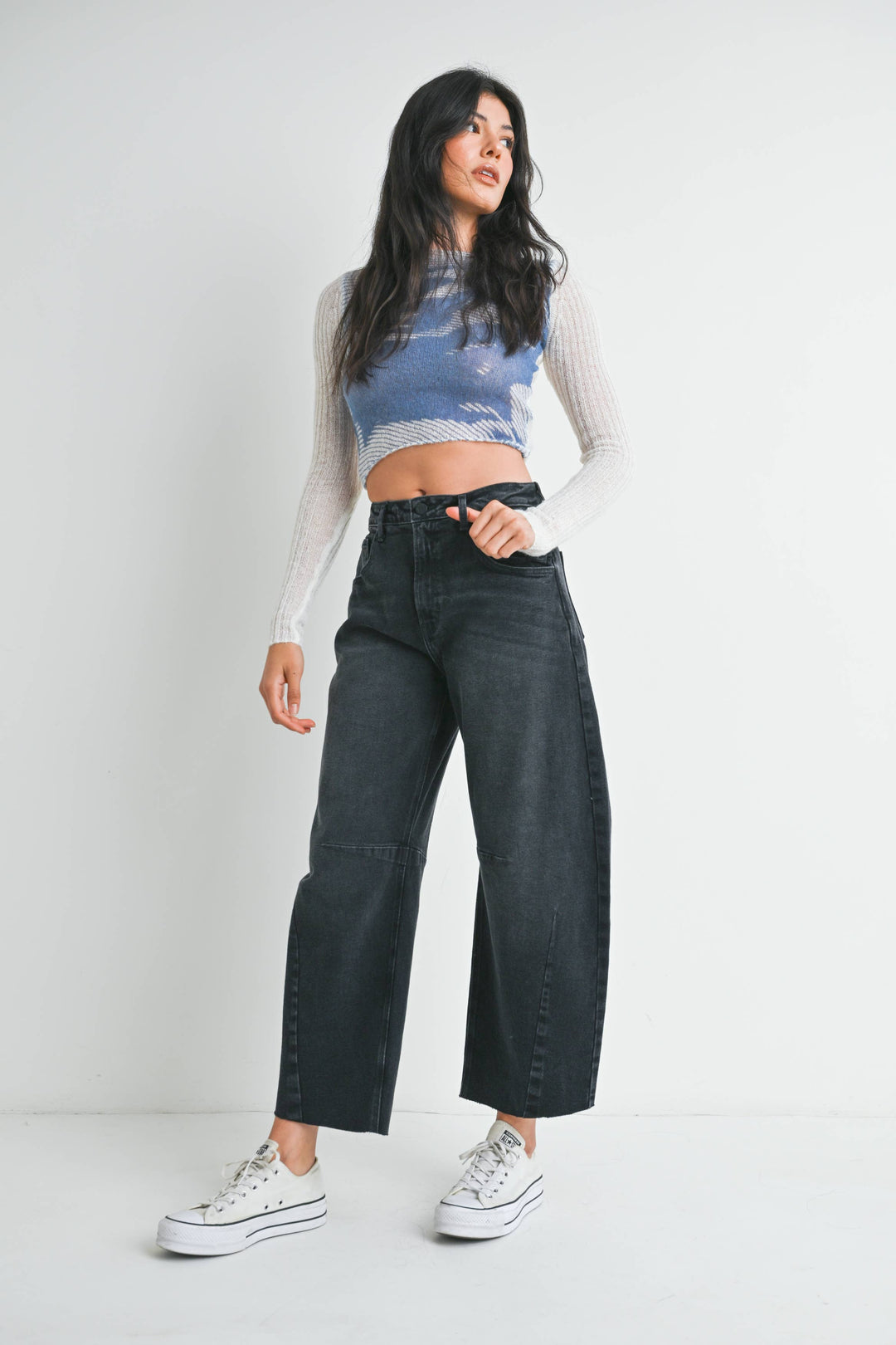 Raw Hem Barrel Jeans in Washed Black - 27" Inseam