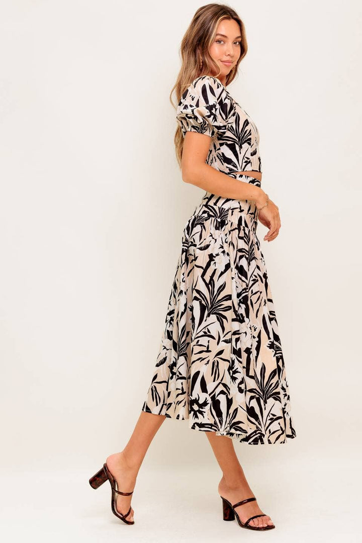 Black &amp; Taupe Printed Woven Top &amp; Skirt Set