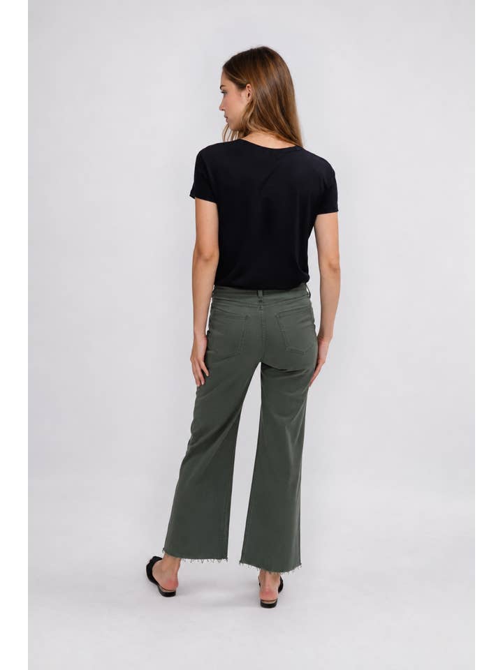Aberdeen High Rise Jean in Olive Green Twill, 26.5”