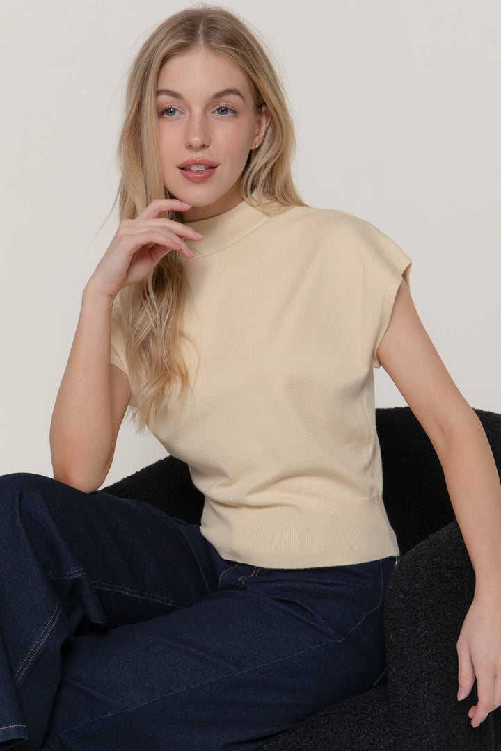 Cap Sleeve Mock Neck Sweater Top