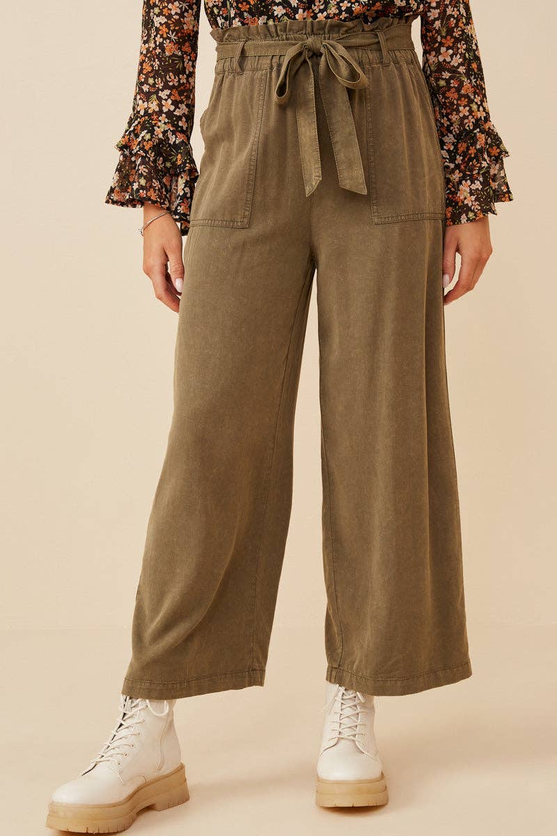 Womens Garment Dyed Tencel Wide Leg Pant