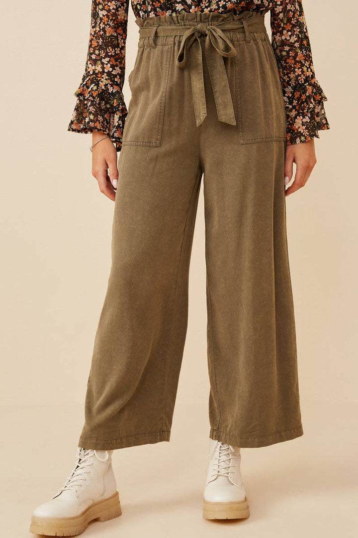 Womens Garment Dyed Tencel Wide Leg Pant