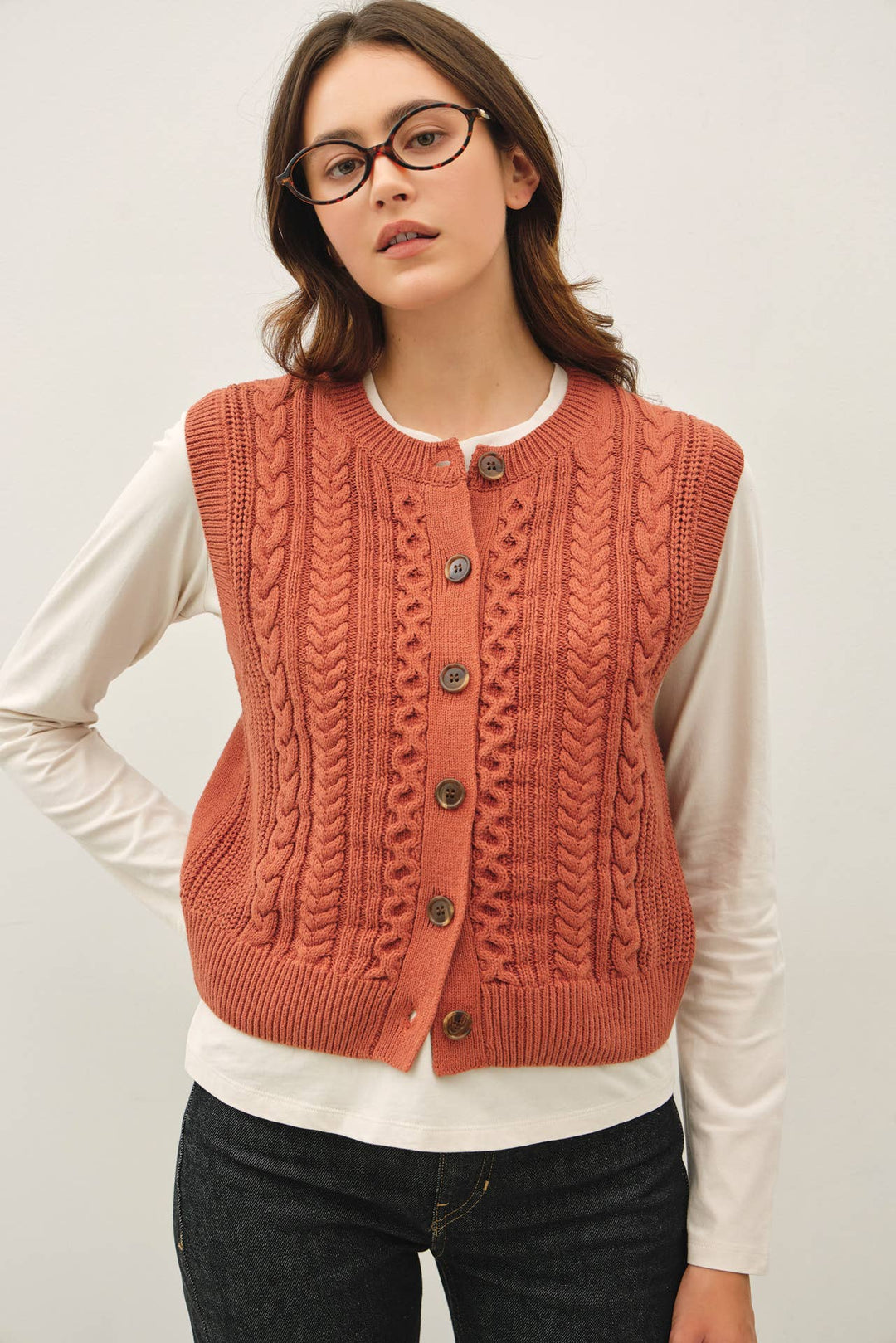 Classic Cable Knit Button Up Sweater Vest