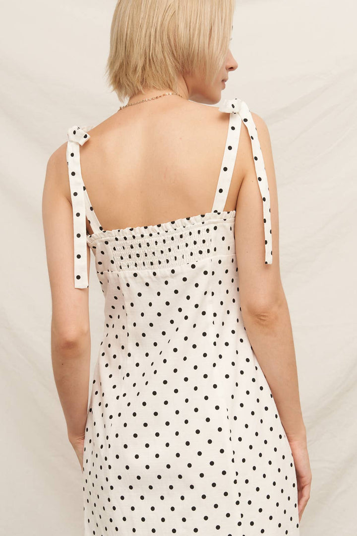 Sleeveless Black &amp; White Polka Dot Midi Dress with Slit