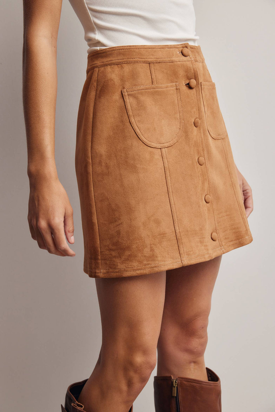 Stretch Suede Button Front Mini Skirt FSK0022