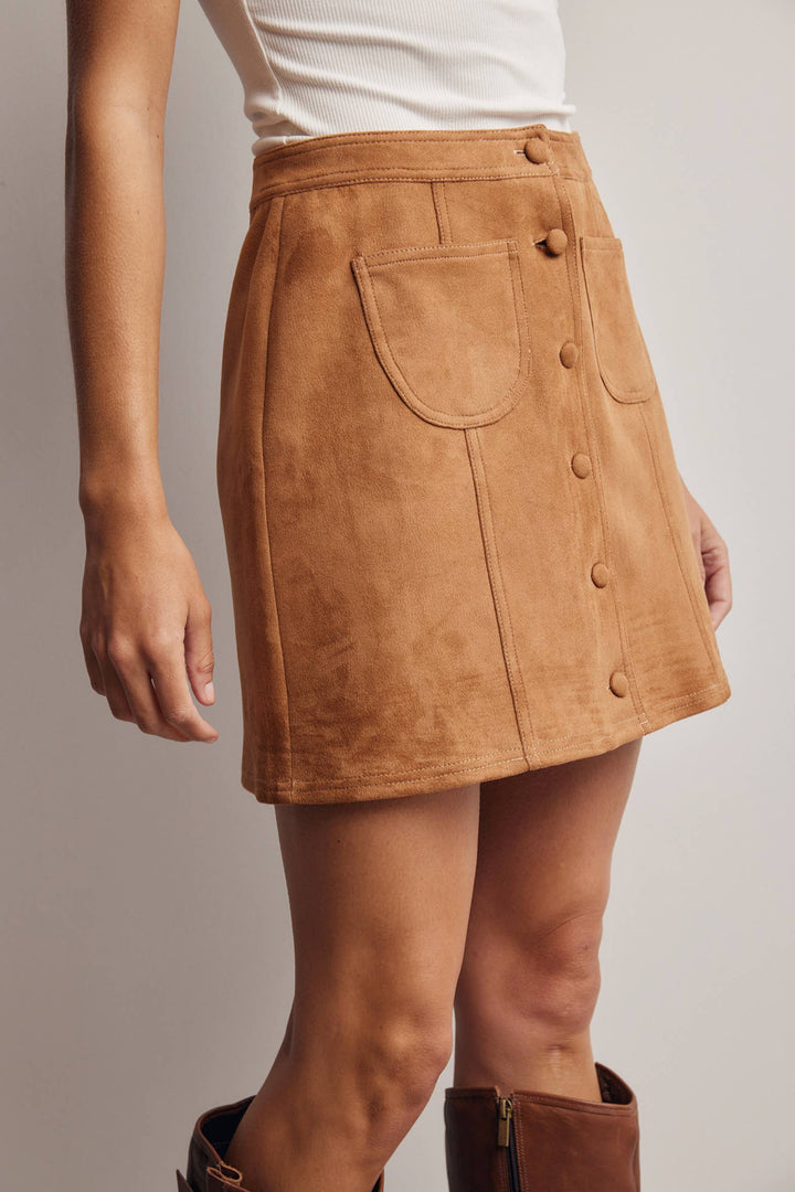 Stretch Suede Button Front Mini Skirt FSK0022