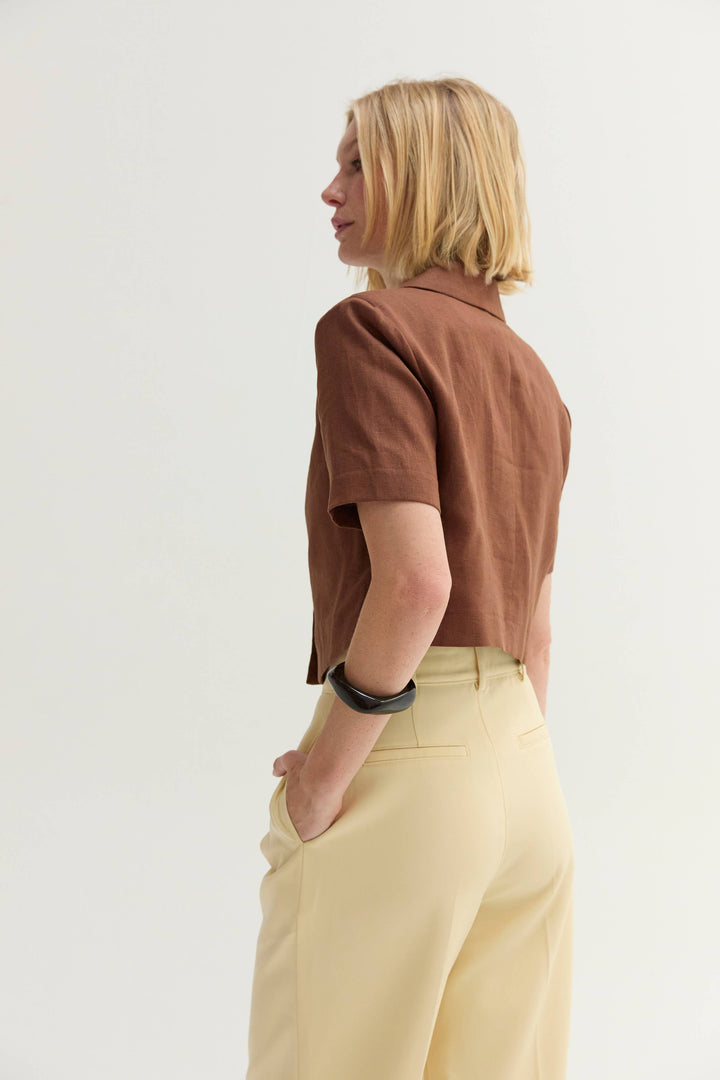 Isla Cropped Linen Blend Blazer