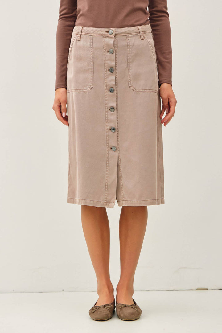 TENCEL BLEND BUTTON UP KNEE LENGTH SKIRT
