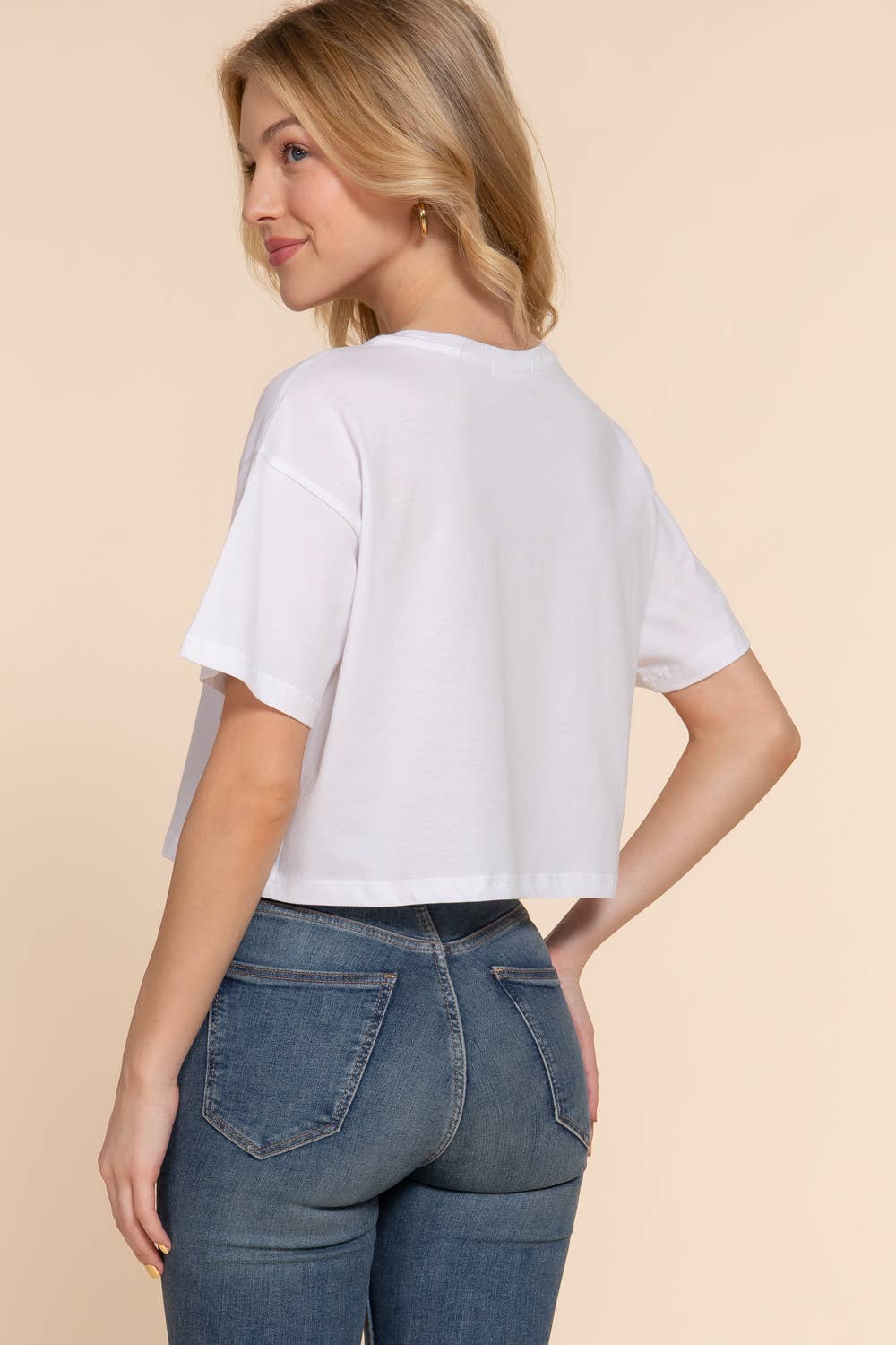 Short Sleeve Crew Neck Oversize Crop Cotton White Tee