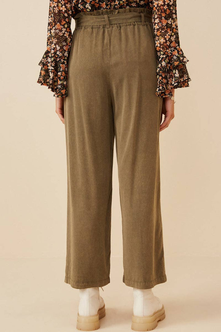Womens Garment Dyed Tencel Wide Leg Pant
