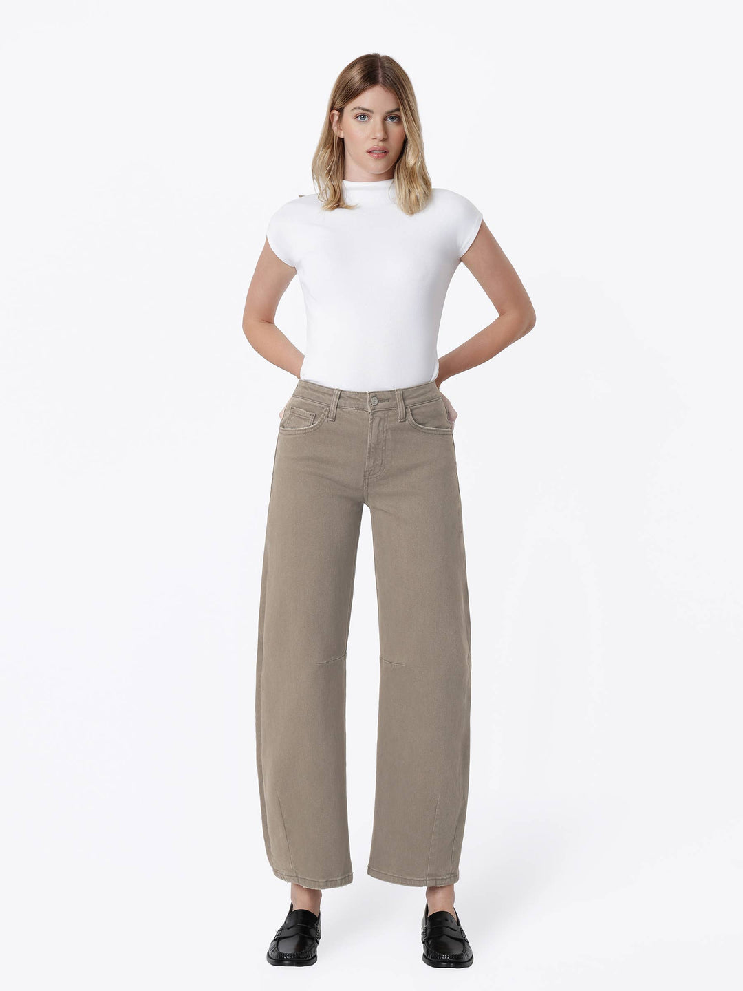 High Rise Darted Wide Leg Barrel Jeans