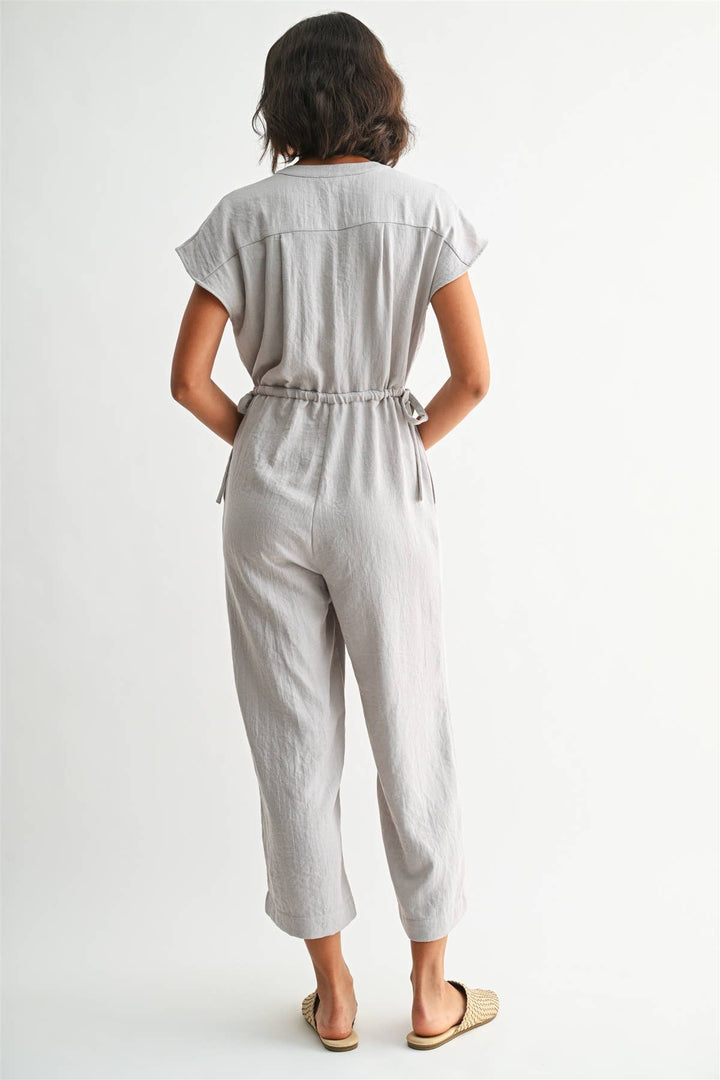 HIDDEN BUTTON SIDE TIE DETAIL JUMPSUIT