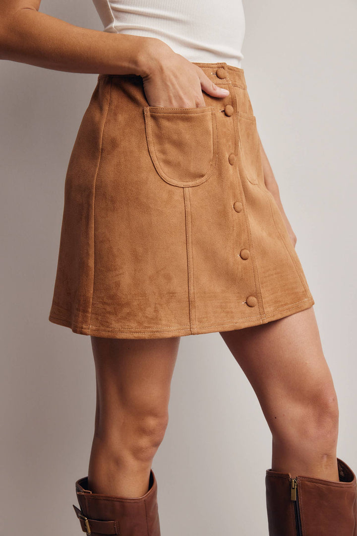 Stretch Suede Button Front Mini Skirt FSK0022