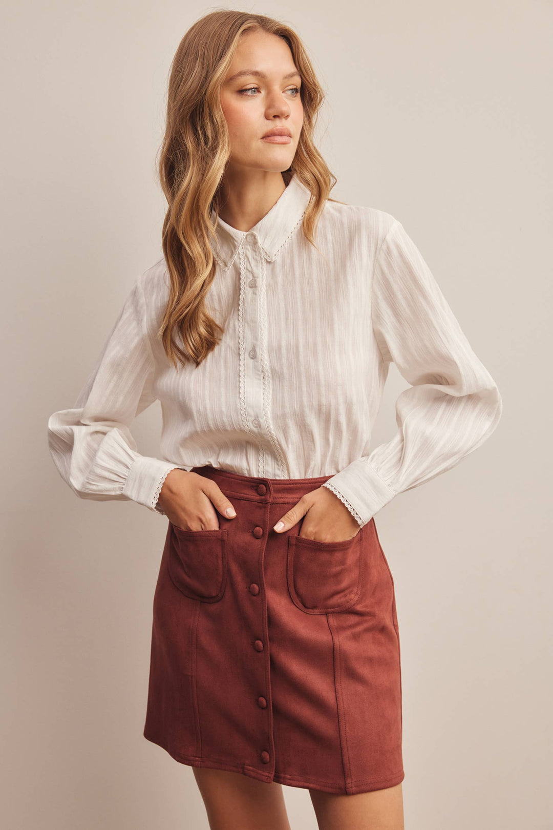 Stretch Suede Button Front Mini Skirt FSK0022