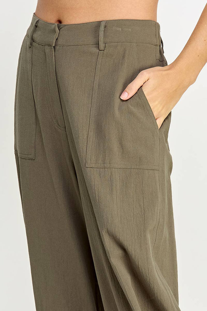 Tapered Pants with Button Detail