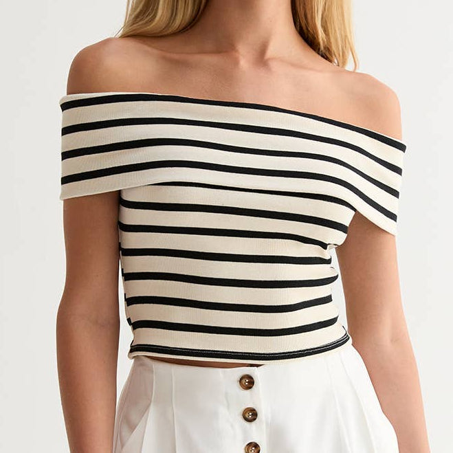 Kerry Striped Off-Shoulder Knit Top