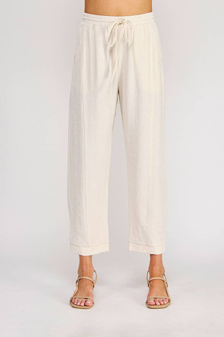 Linen Blend Elastic Tie Relaxed Tapered Pant