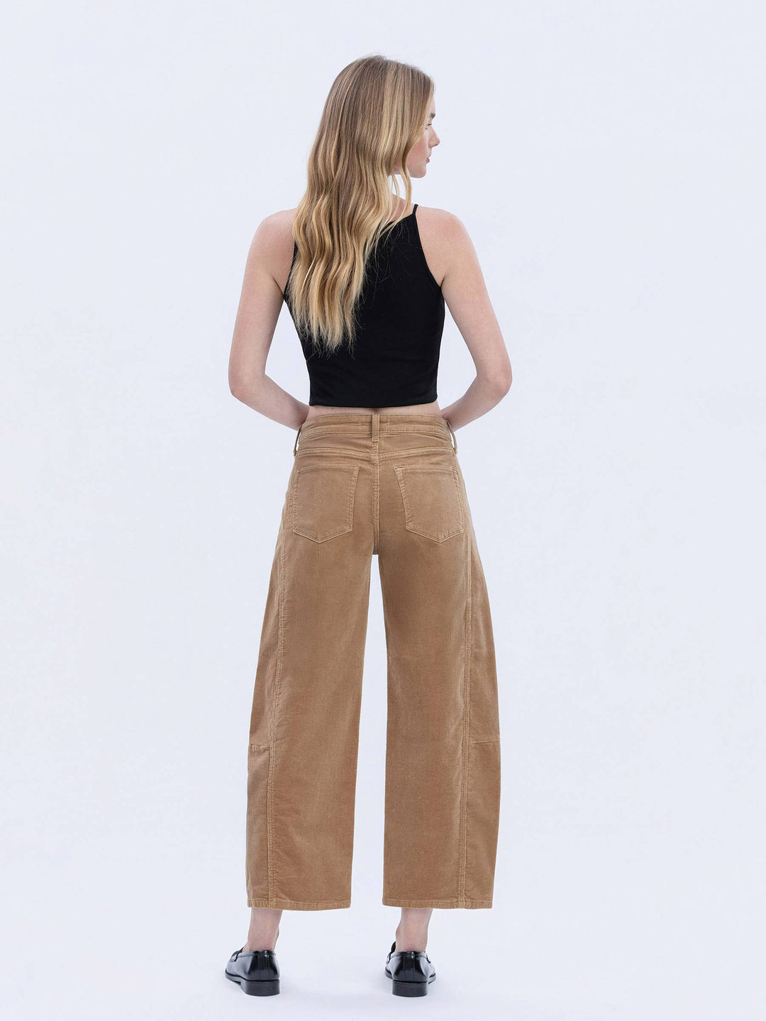High Rise Corduroy Barrel Jeans in Khaki