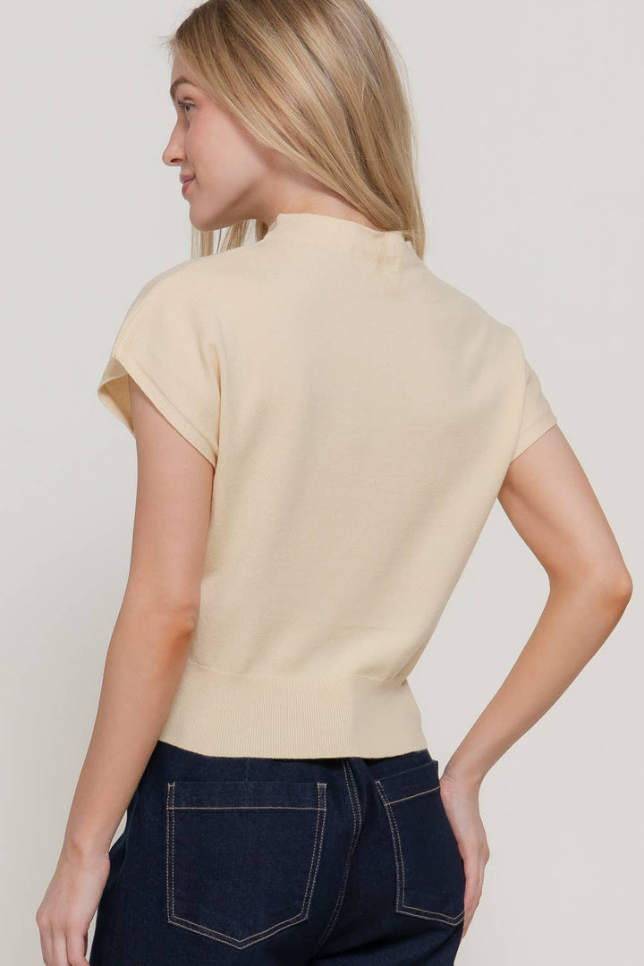 Cap Sleeve Mock Neck Sweater Top