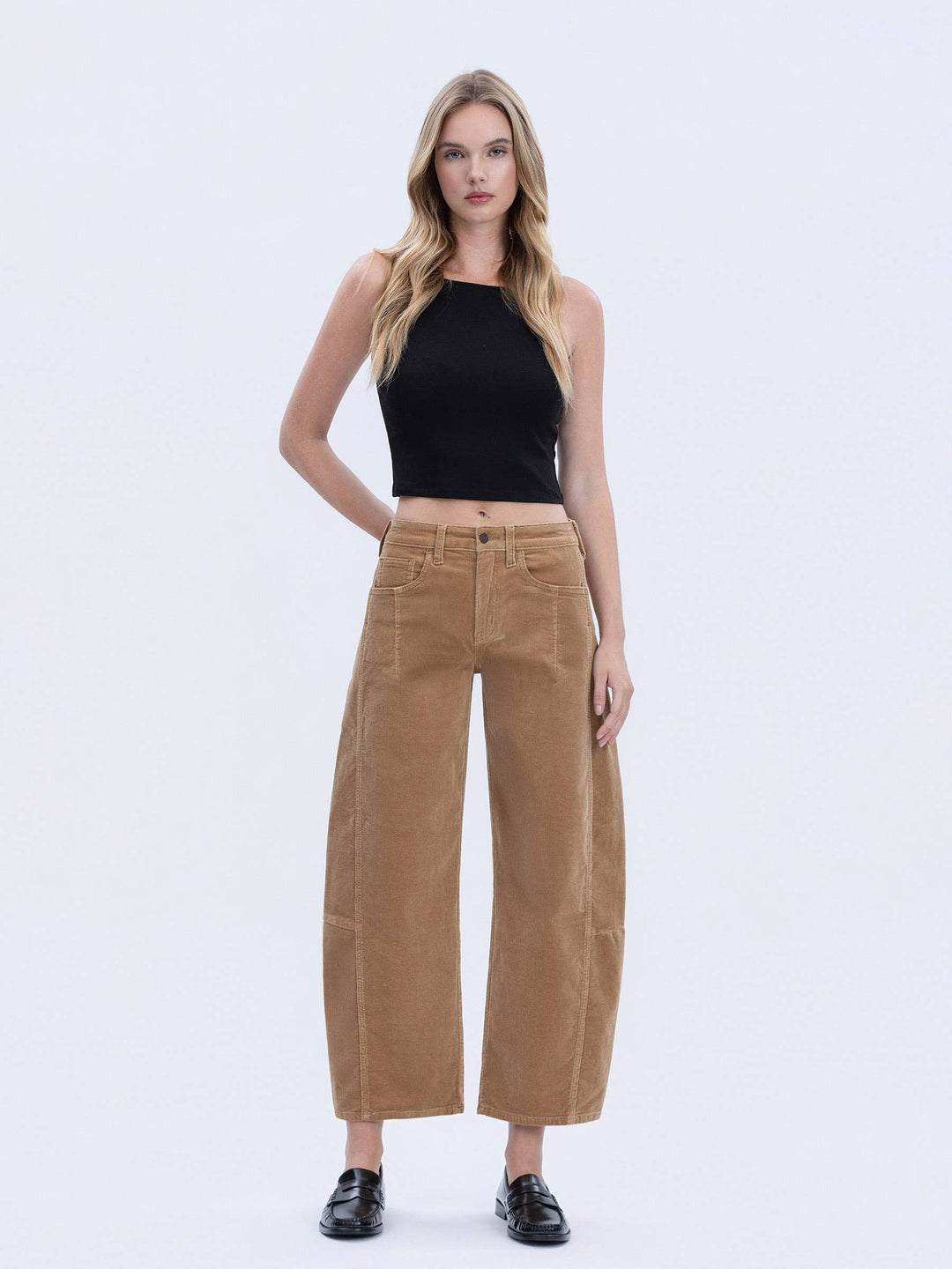 High Rise Corduroy Barrel Jeans in Khaki