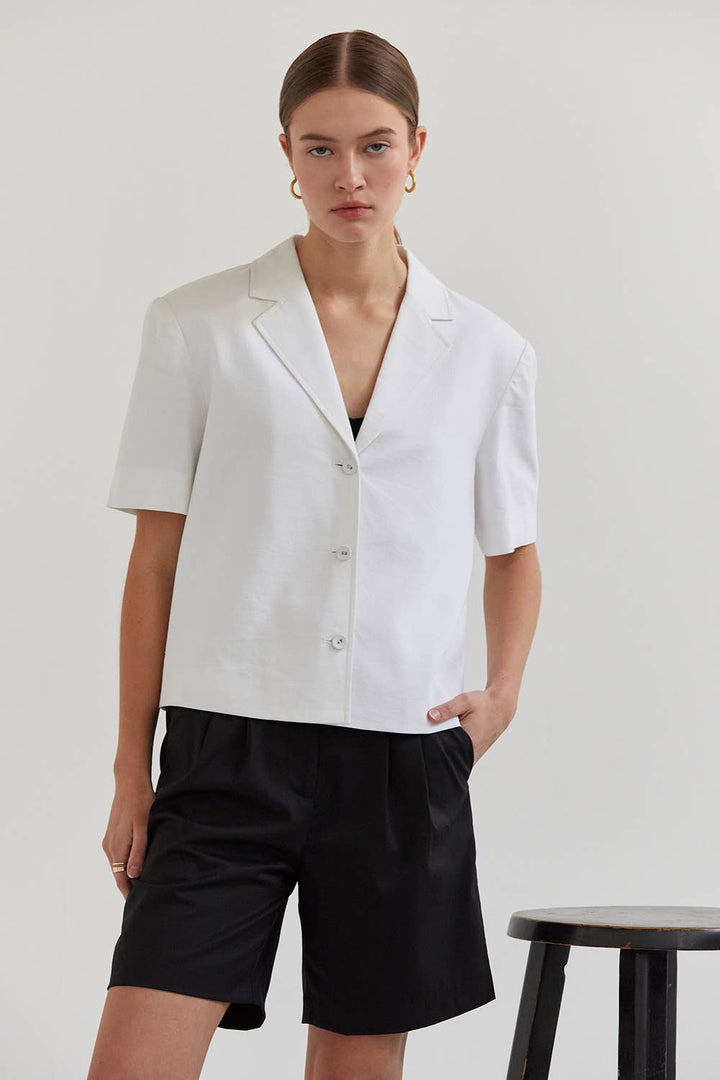 Bessie Short Sleeve Linen Blazer in White