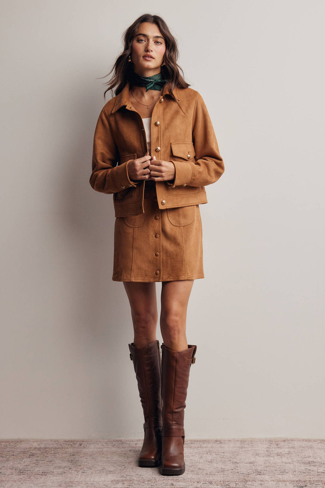 Stretch Suede Button Front Mini Skirt FSK0022