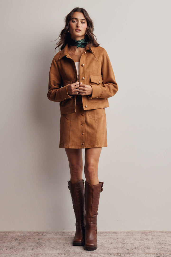 Stretch Suede Button Front Mini Skirt FSK0022