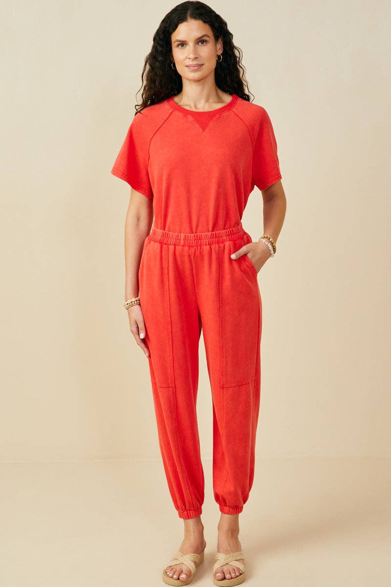 Womens Washed Paneled Knit Joggers