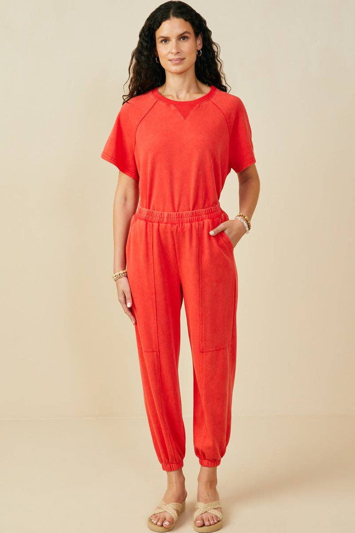 Womens Washed Paneled Knit Joggers