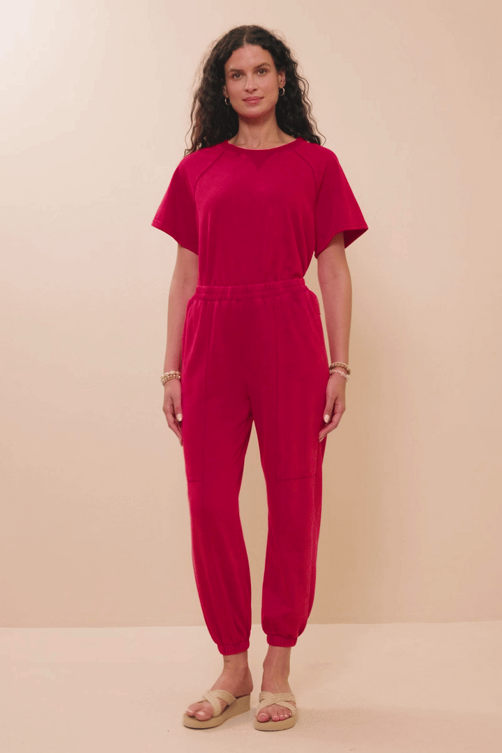 Womens Washed Paneled Knit Joggers