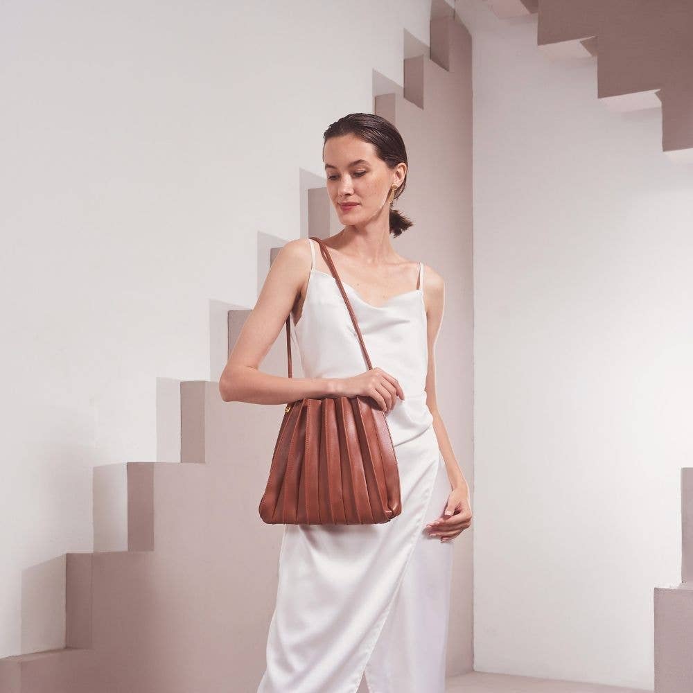 Carrie Saddle Pleated Vegan Leather Shoulder Bag