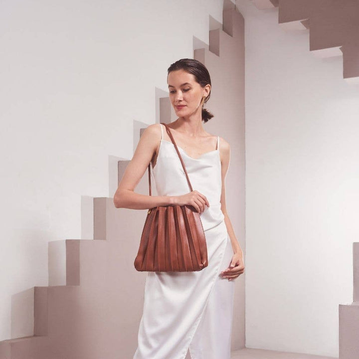 Carrie Saddle Pleated Vegan Leather Shoulder Bag