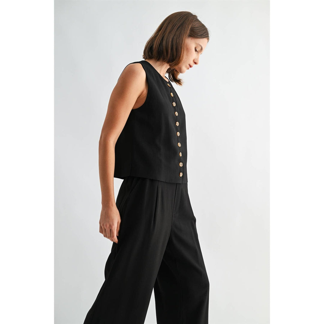 Crew Neck Crop Vest in Black