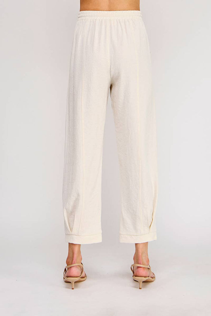 Linen Blend Elastic Tie Relaxed Tapered Pant