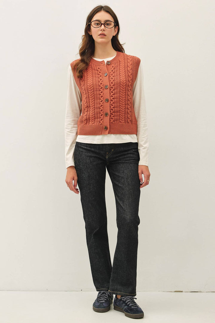 Classic Cable Knit Button Up Sweater Vest