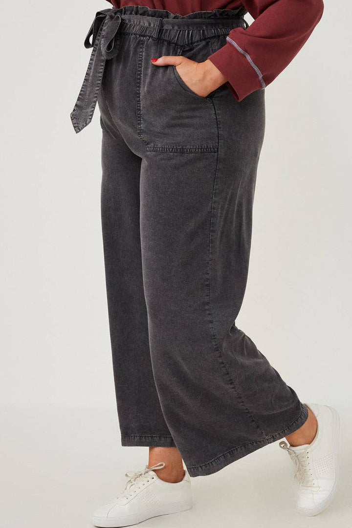 Womens Garment Dyed Tencel Wide Leg Pant