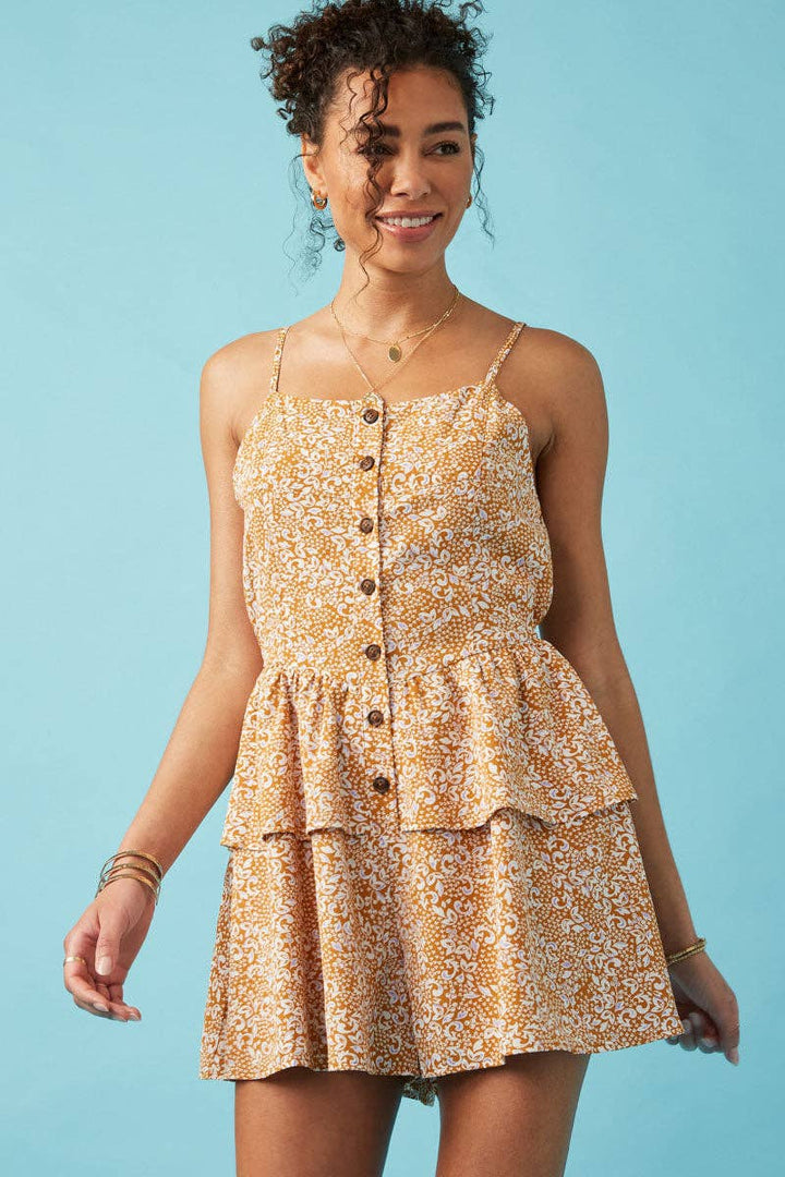 Womens Floral Paisley Buttoned Wide Leg Romper