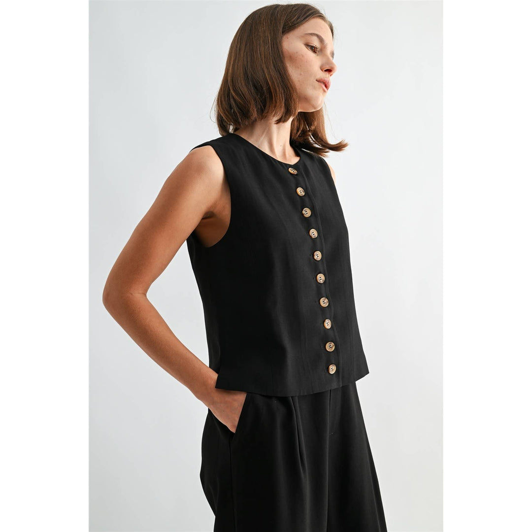 Crew Neck Crop Vest in Black