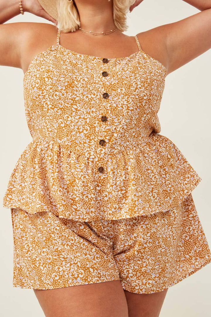 Womens Floral Paisley Buttoned Wide Leg Romper