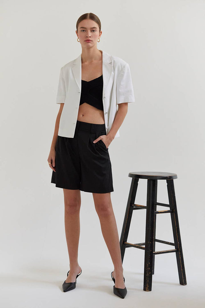 Bessie Short Sleeve Linen Blazer in White