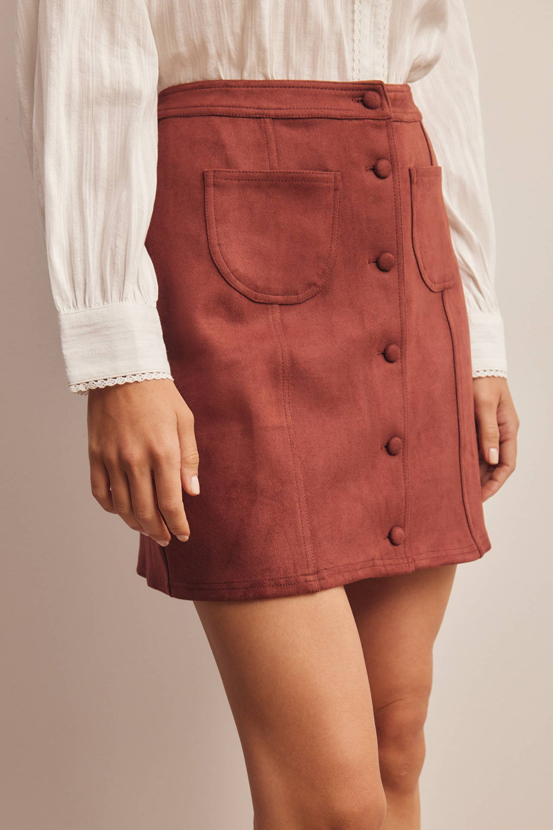 Stretch Suede Button Front Mini Skirt FSK0022