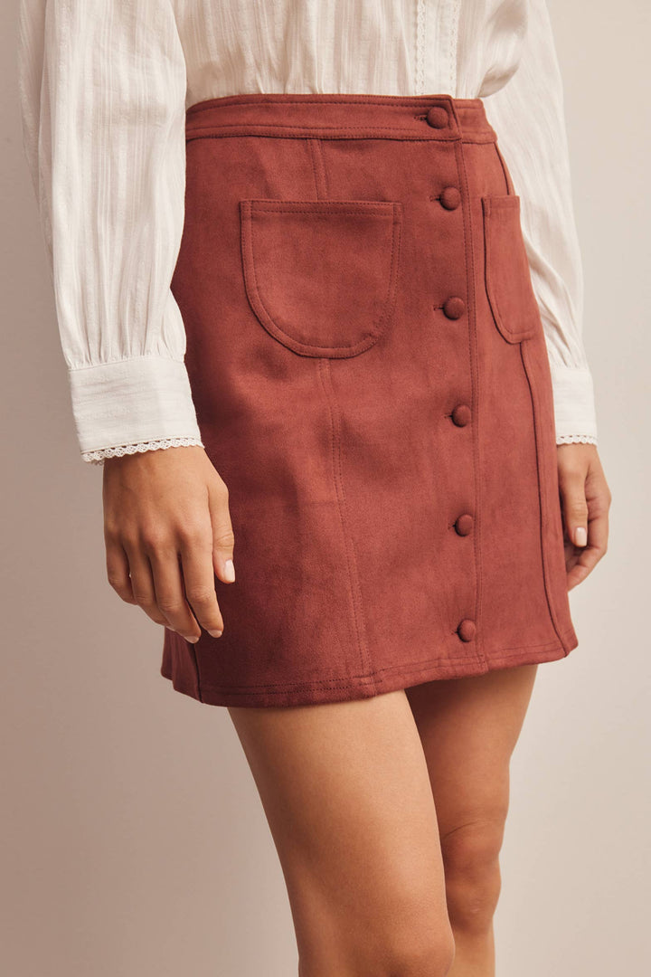 Stretch Suede Button Front Mini Skirt FSK0022