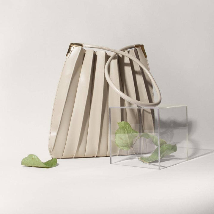 Carrie Bone Pleated Vegan Leather Shoulder Bag