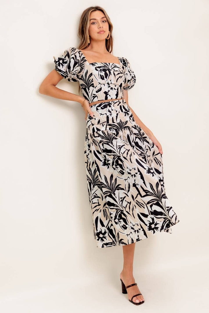 Black &amp; Taupe Printed Woven Top &amp; Skirt Set