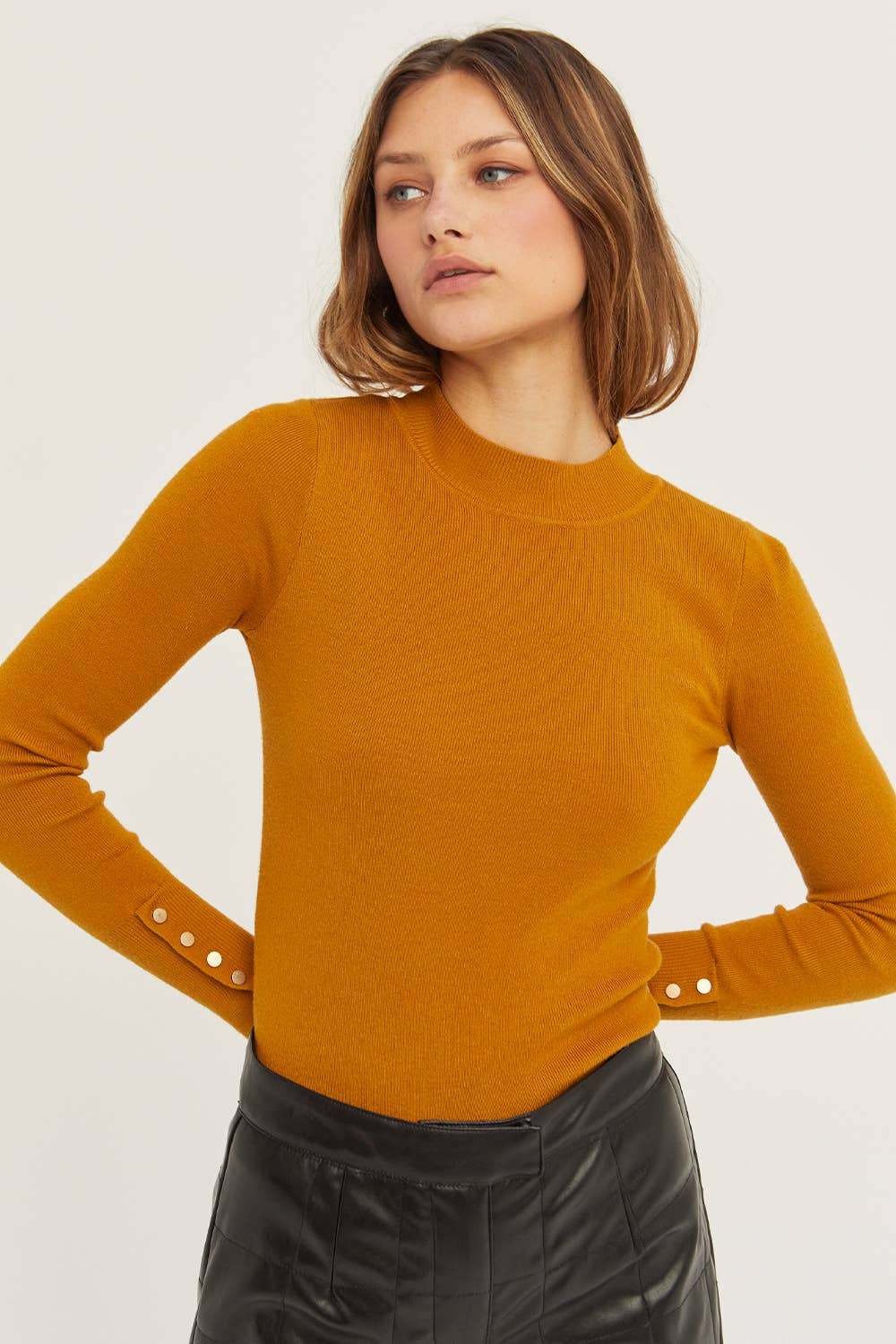 Megan Knit Top with Sleeve Snap Detail